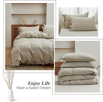 固い色 100% 亜麻の毛布カバーセット 3pcs デザインをカスタマイズできる